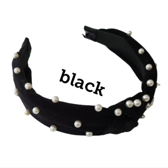 CHOOSE YOUR COLOR Pearl Studded Top Knot Velvet Headband NEW - Picture 8 of 9